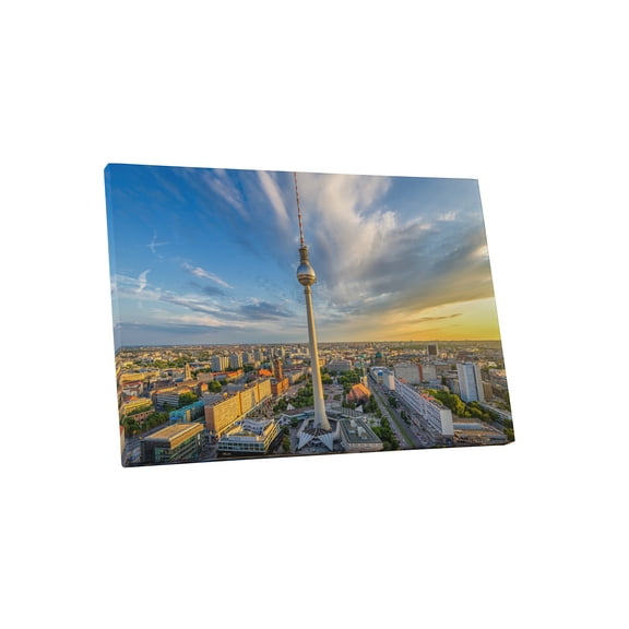 Berlin Germany Downtown Tower Sunset Skyline Gallery Wrapped Canvas Wall Art Print 45" x 30"