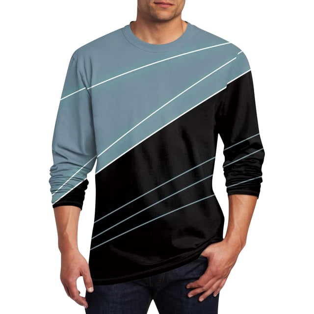 Blusas y camisas de manga larga y cuello redondo para hombre, estilo casual, estampado, cuello redondo, manga corta, poliéster