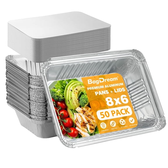 BagDream  50 Pack Aluminum Pans with Lids 8x6" Disposable  Foil Pans, Aluminum Roasting Trays for Holiday Cooking, Parties Meal Prep, Storage, Heating and Baking