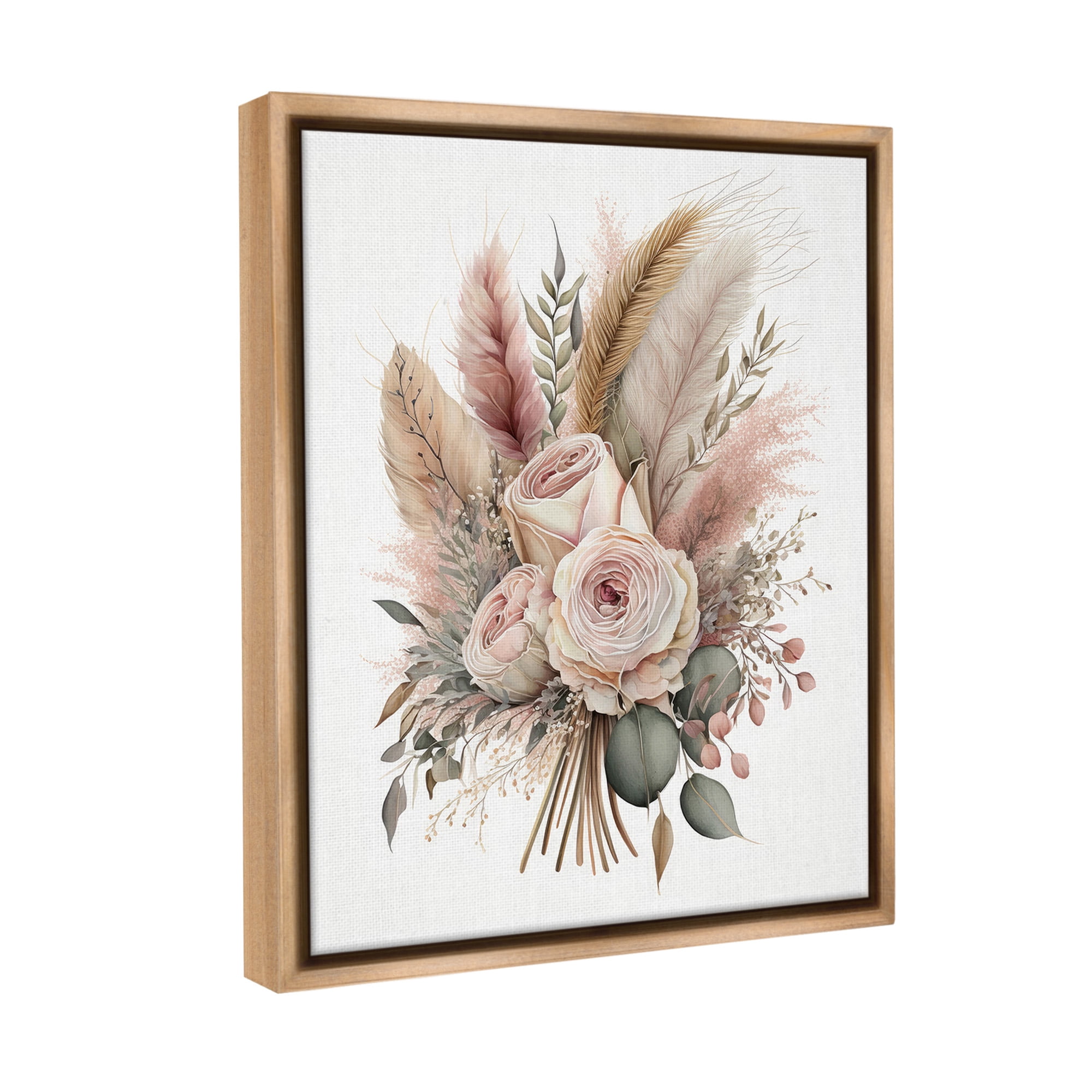 Stupell Industries Roses & Country Reeds Botanical & Floral Painting Brown Floater Framed Canvas Art Print Wall Art, 25 x 31