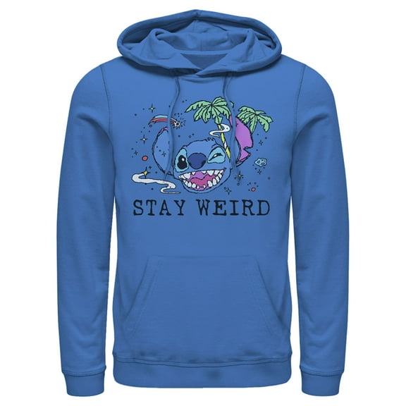 Men's Lilo & Stitch Stay Weird  Pull Over Hoodie Royal Blue Large