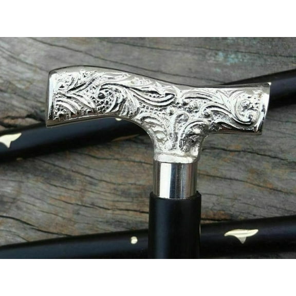 Premium Wooden Walking Cane stick | Walking cane Beautiful Brass Silver Head With Black Shaft | Walking Stick for Men and Women