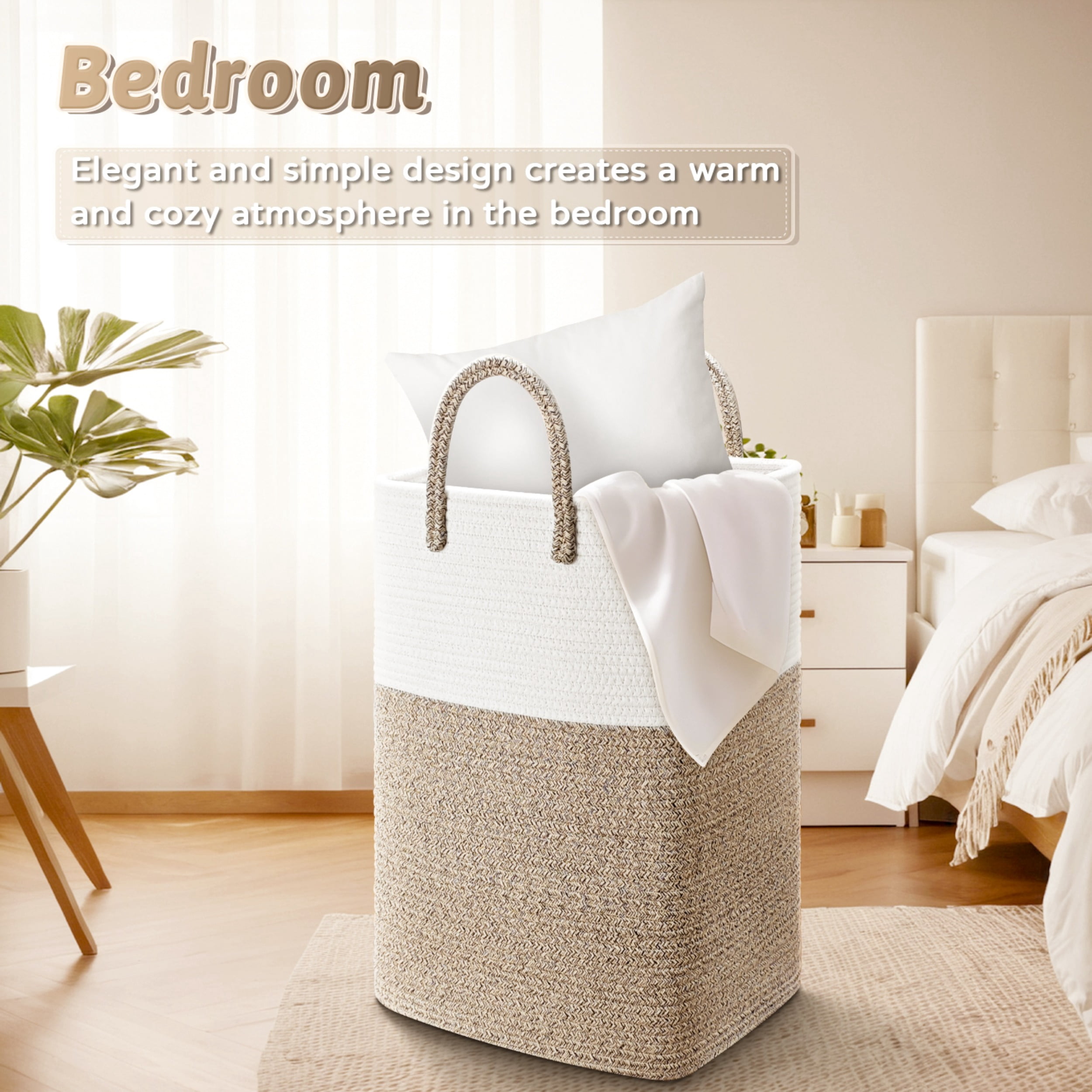 Laundry Basket, Woven Cotton Rope Laundry Hamper, Versatile Storage for Dirty Clothes, Baby Toys, and Blankets in Bathroom, Nursery, and Living Room
