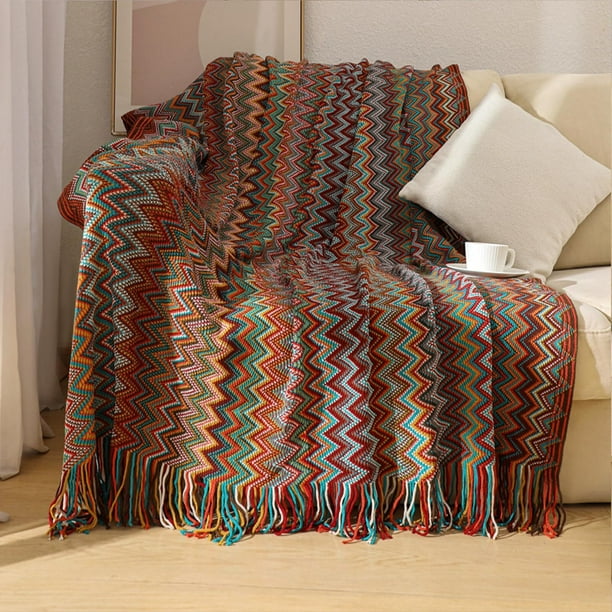Manta para Sofá ,Cobija Punto con Borlas 172X127CM,Throw Blanket cálida,Que no Hace Bolitas,para Cobija Decoración Pie de Cama y sofás y campamentos al Aire Libre,picnics. (Rojo)