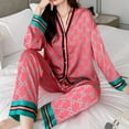 thumbnail image 2 of Pijamas de seda sintética para mujer, conjuntos de pijama de primavera y otoño, cárdigan de manga larga, ropa de dormir de lujo, pijamas de moda para mujer., 2 of 6