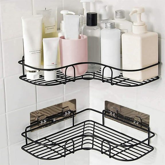 Corner Shower Caddy Tutuviw Black Bathroom Shelves Adhesive Wall Shower Shelf Oragniser Rack Ideal for Kitchen and Bathroom Stainless Steel Bathroom Accessory (1 Pack)
