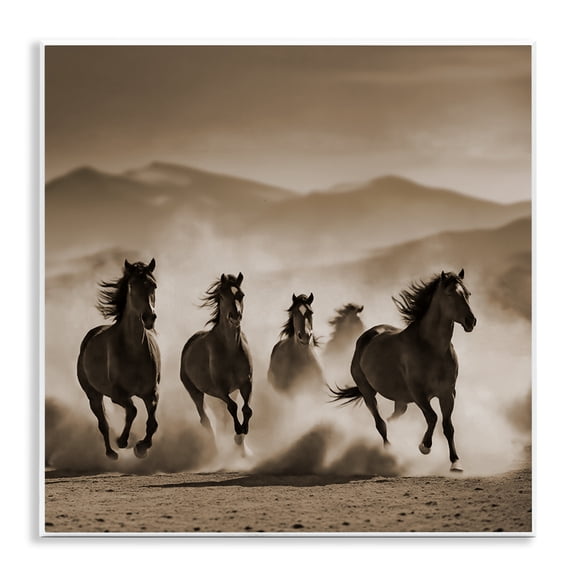 Stupell Industries Trotting Mountain Stallions Animals Painting Unframed Art Print Wall Art, 12 x 12