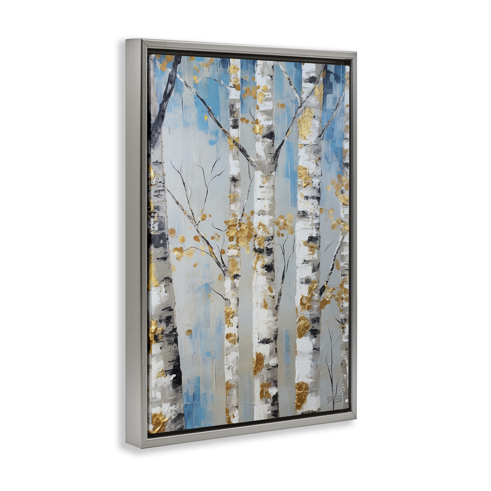 Stupell Industries Birch Trees Foliage Landscape Painting Gray Floater Framed Art Print Wall Art, 17 x 25