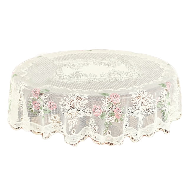 Table à Manger Ronde Blanche Nappe en Dentelle Ronde Blanche à la Main Couverture Florale Rose Élégante Table à Manger Ronde Blanche Table à Manger