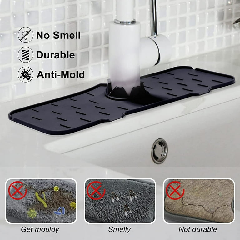 Sink Drain Mat Reusable Silicone Faucet Draining Pad with Sponge