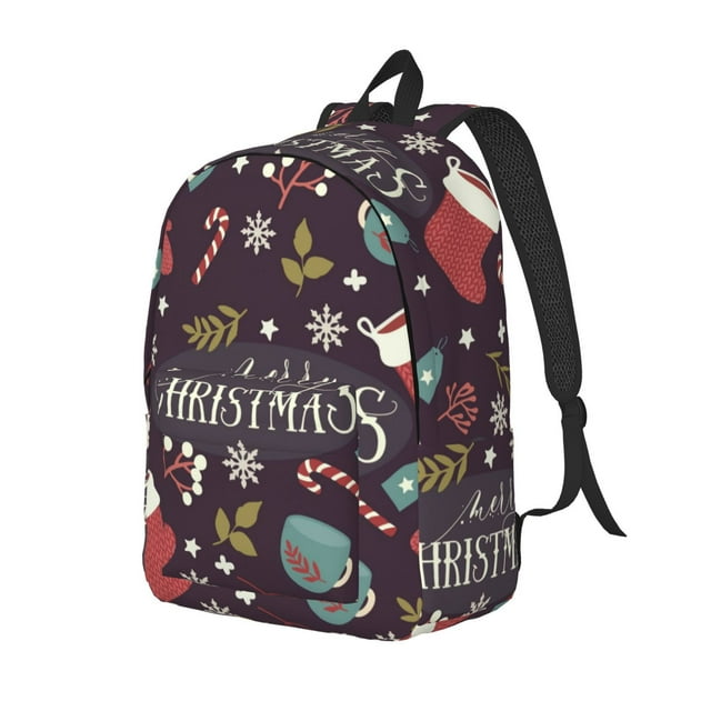 Vsdgher Merry Christmas Print Canvas Backpack Travel Rucksack Unisex Knapsack 15.7/17.7Inch Laptop Backpack for Work,College-Medium