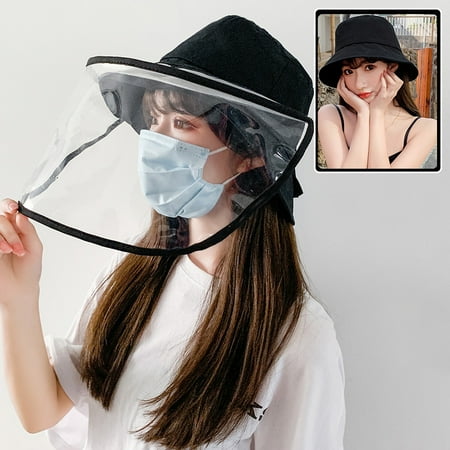 Women Bucket Hat Removable Protective Face Shield Clear Visor Transparent Cover Anti Splash Summer Sun Hat Fishing Beach Travel Caps Casual Hats
