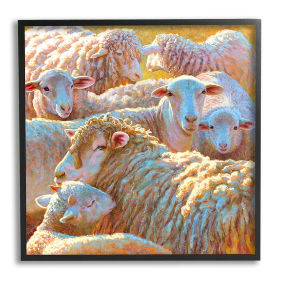 Sheep Herd Farm Animals Animals & Insects Painting Black Framed Art Print Wall Art