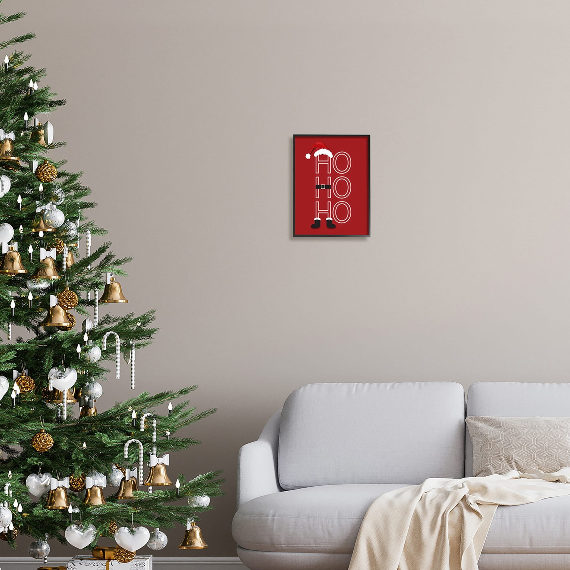 Ho-Ho-Ho Clever Red Santa Claus Outfit Typography Inspirational Graphic Art Framed Art Print Wall Art