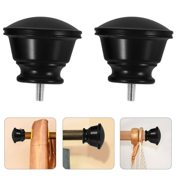 OUNONA Black Curtain Rod Finials for Decoration Simple and with ABS and Iron Material 2 Pieces