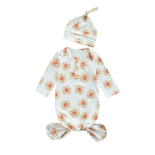 Robes de Nuit Unisexes pour Bébé, Ensemble de Pyjama avec Sac de Couchage à Manches Longues et Chapeau