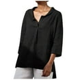 thumbnail image 2 of Mefallenssiah Mode Femmes Été Revers Solide Manches 3/4 Sexy top Chemisier, 2 of 6