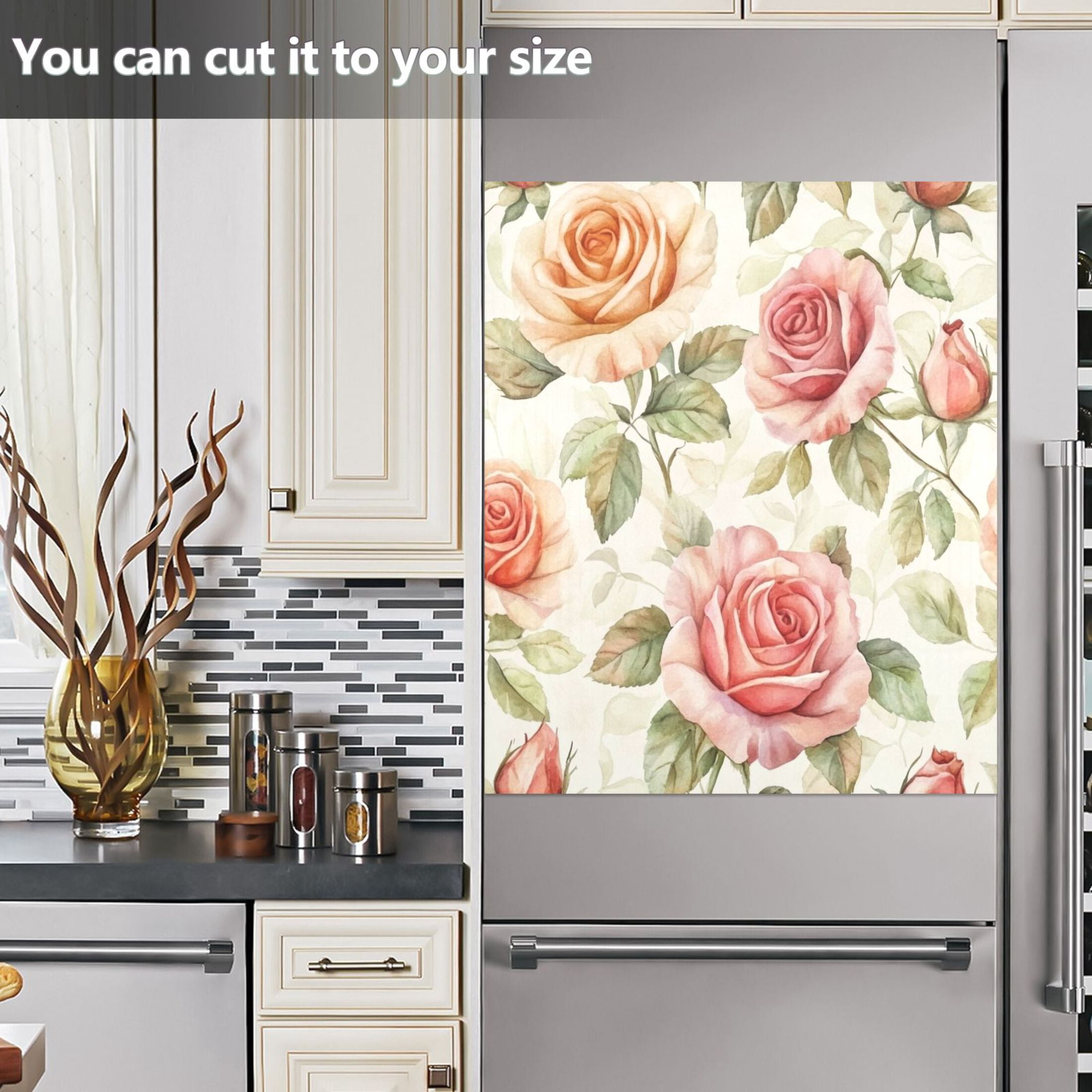 Dishwasher Magnetic Sticker 23x26 Inch Refrigerator Magnetic Sticker Washing Machine Magnetic Sticker Kitchen Panel Magnetic Sticker Home Decor Cartoon Coral Roses Seamless