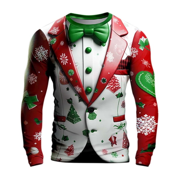 Playeras Para Gimnasio Para Hombre, Camiseta De Manga Larga Para Otoño E Invierno, Cuello Redondo, Estampado Completo, Ambiente Festivo, Celebración