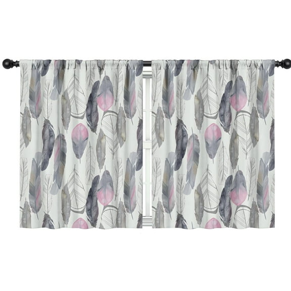 Blackout Kids Curtains,Pink and Grey Watercolor Feather Pattern Childrens Insulated Curtains Set Of 2,Bedroom Essentials,Toddler Room Decor 42x54in(106x137cm)