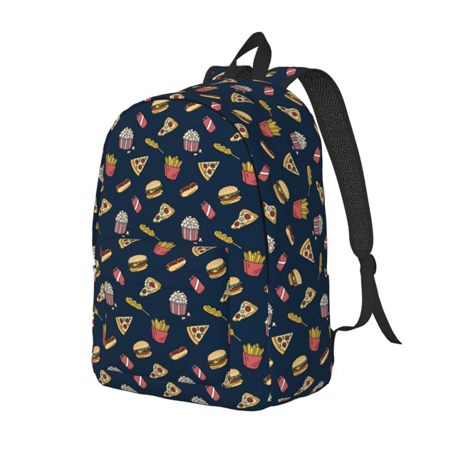 Disketp Fast Food print Canvas Backpack Lightweight Travel Daypack Student Rucksack Laptop Backpack-Medium