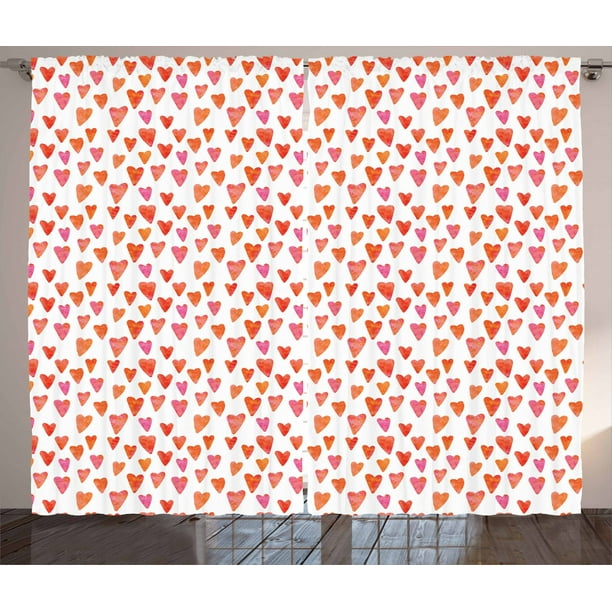 Heart Curtains 2 Panels Set, Watercolor Art Inspired Uneven Form Heart