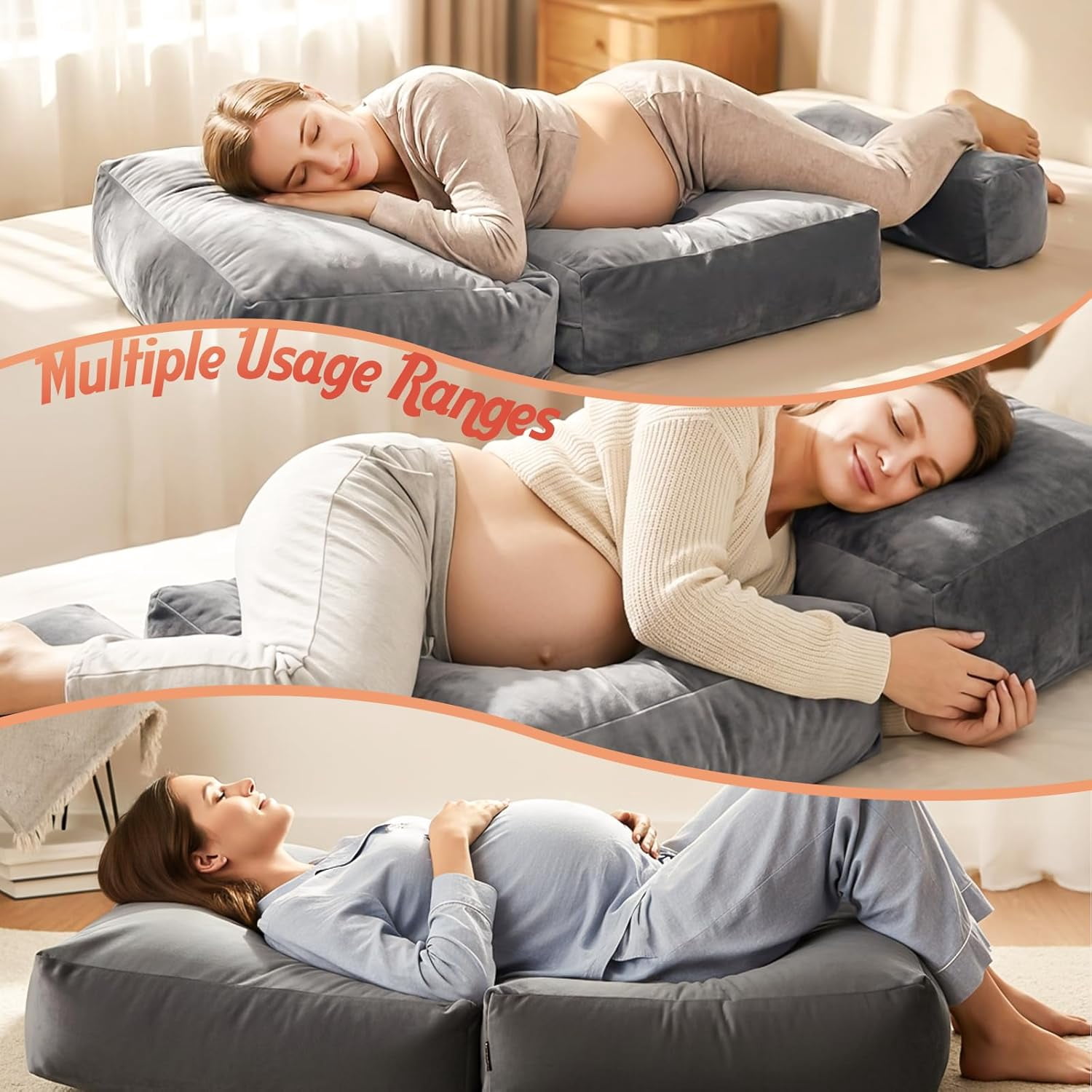 Pregnancy Pillows for Sleeping, 45.3 Inch Pregnancy Massage Pillow Full Body Pillow with Removable Cover & Leg Pillow, Support for Back, Legs, Belly, HIPS for Pregnant Women (Grey)