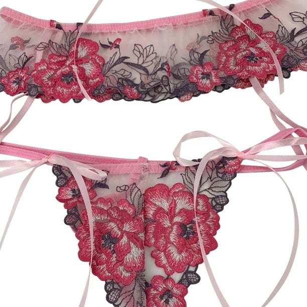 Lingerie For Women 3PCS Bra Lace New Fashion Bow Tie Sleepwear Underwear  Lingerie Flower Lace Underwear Women 
