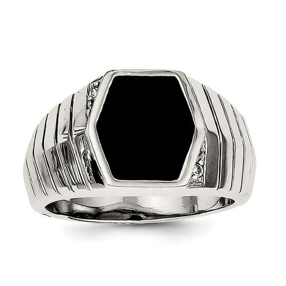Sterling Silver Mens Cubic Zirconia and Simulated Onyx Ring - Size 10 - Measures 4.2mm Wide