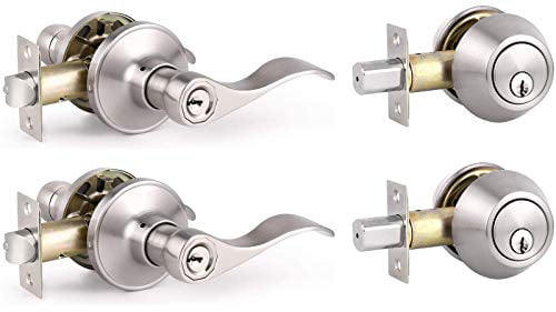 Lever Door Lock Keyed Cylinder Entry Stainless Steel Wave Handle New w//3 Keys US
