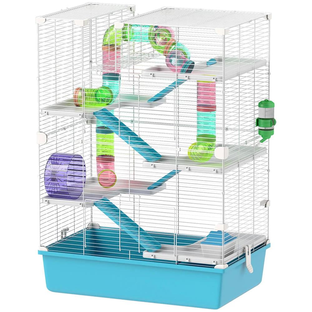 Topcobe 6 Tier Hamster Cage with Tubes and Tunnels, Hut, Wheel, Food Dish, Water Bottle, Ramps, for Dwarf & Gerbil, Indoor Outdoor Pet Shelter, Small Animal Habitat, Light Blue