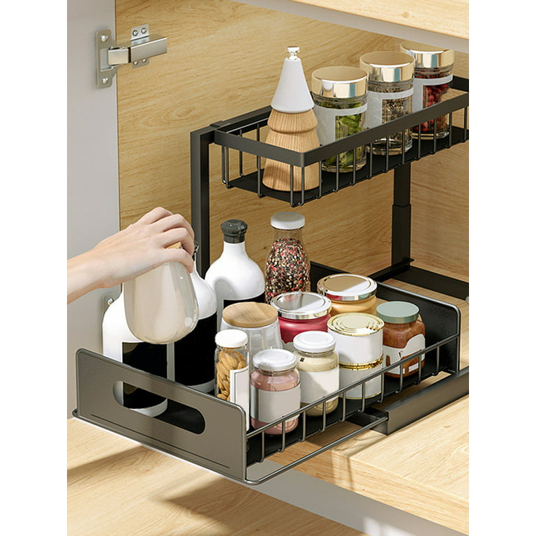Kitchen Organizer Shelf Pull-out Double Layers Under Sink Storage Counter Spice  Rack Holder Removable Kitchen Accessories