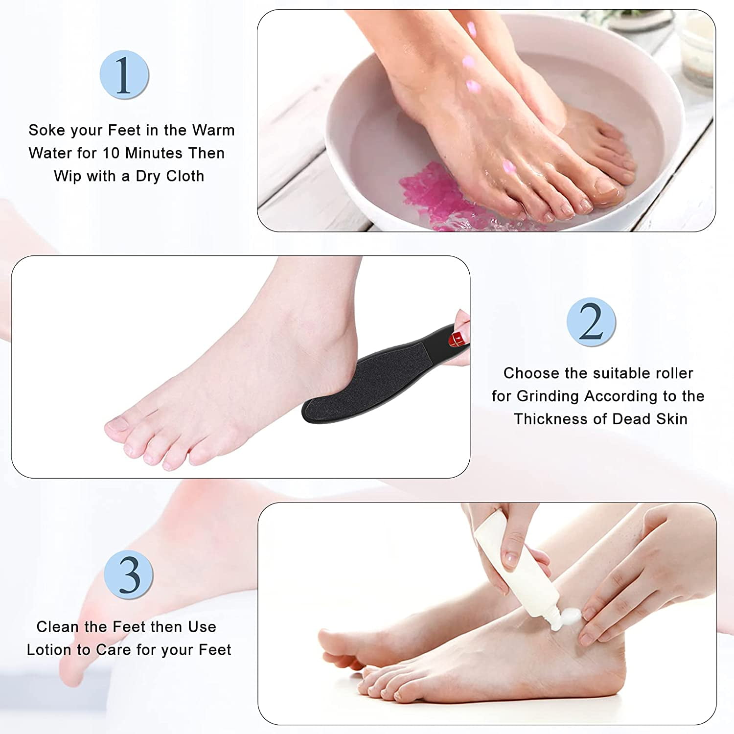 Electric Callus Remover For Feet,Rechargeable Foot File Hard Skin  Remover,Waterproof 14 In1 Professional Pedicure Kit For Cracked Heels &Dead  Skin,With 3 Roller Heads 2 Speed, Battery Display