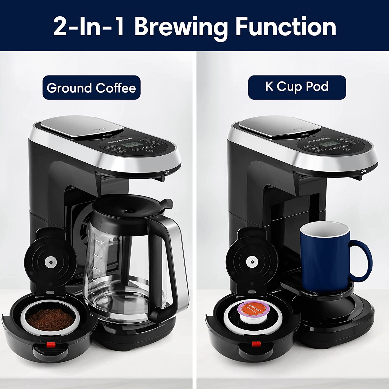 WUJIJIA™ 12-Cup Coffee Maker Coffee Machine, Easy Operation Glass Carafe  Black Coffee Programmable Drip Coffee Machine Water Window
