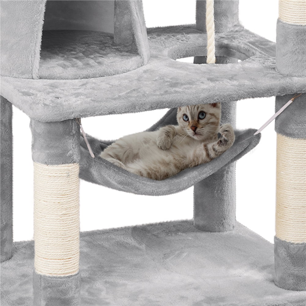 Alden Design 62" Double Condo Cat Tree and Scratching Post Tower, Light Gray