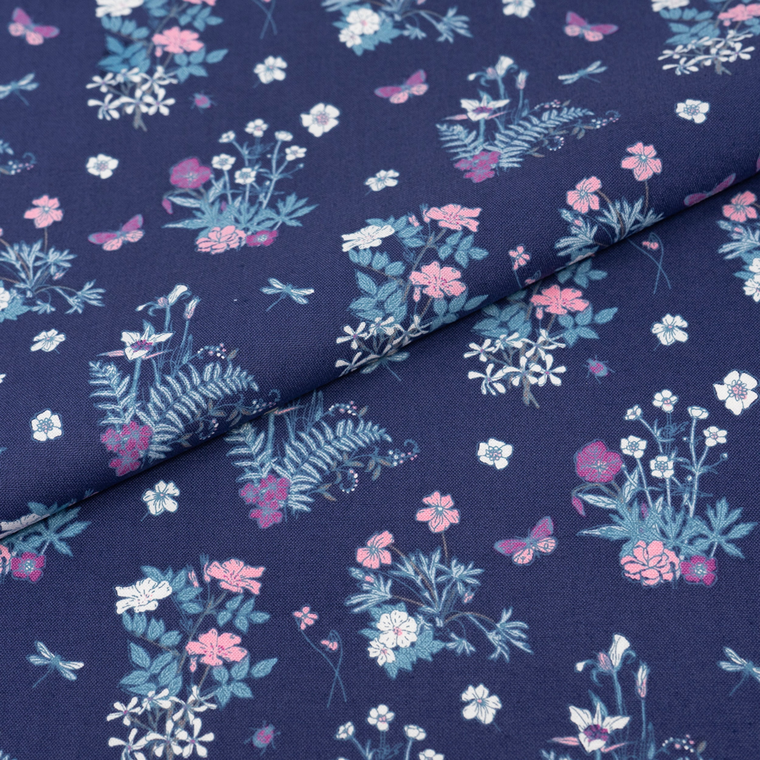Singer Fabric, 100% Cotton, Sewing & Crafting, 44" Wide, Floral Bouquets On Blue, Cut by Yard