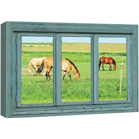 wall26 Canvas Print Wall Art Window View Horses in The Field Nature Wilderness Photography Modern Art Rustic Scenic Colorful Ultra for Living Room, Bedroom, Office - 24"x36"