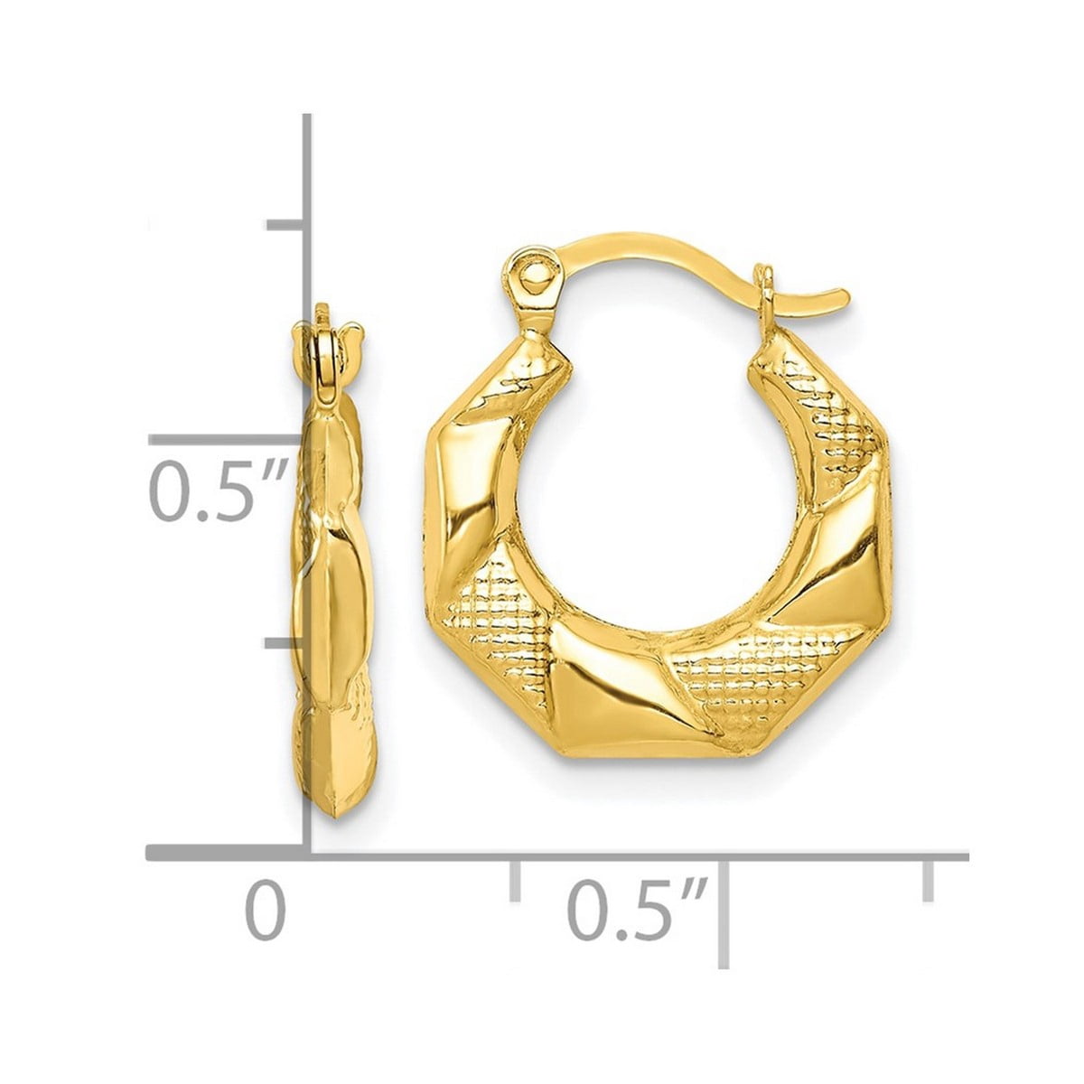 10k Yellow Gold Polished Hinged post Scalloped Textured Hollow Hoop Earrings 16x14mm Wide 3mm Thick Hoop Earring for Wom