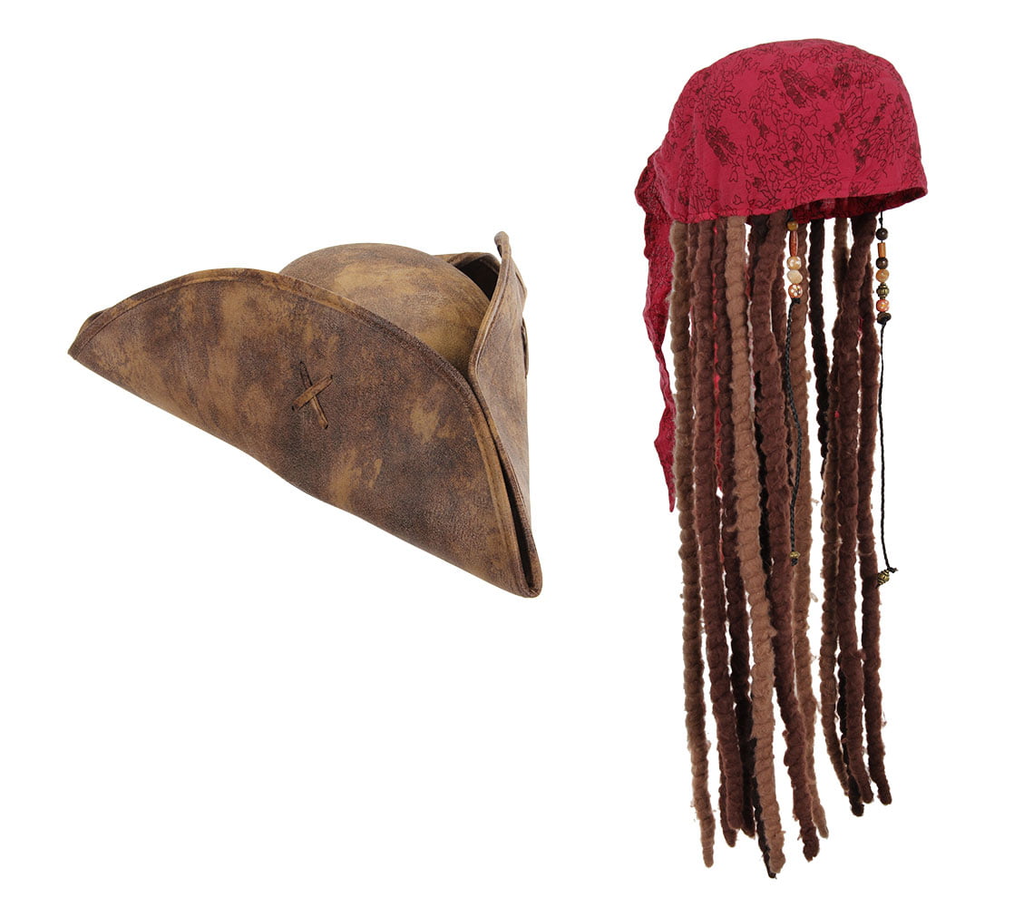 Captain Jack Sparrow Hat With Dreadlocks Pirates of the Caribbean Costume Movie
