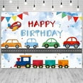 thumbnail image 3 of Transportation Birthday Backdrop Cartoon Cars Train Boy Birthday Party Photography Background for Kids Boys Birthday Decorations Portraits Banner Photo Studio Props, 3 of 10