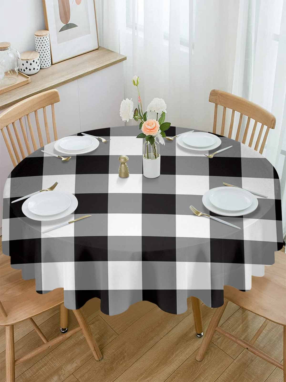 Round Tablecloth Black White Checkered Plaid Waterproof Oil Proof Polyester Table Cloth Cover Decor for Home Dining Outdoor,Patio,Parties, 60" Dia. Rustic Farmhouse Pattern