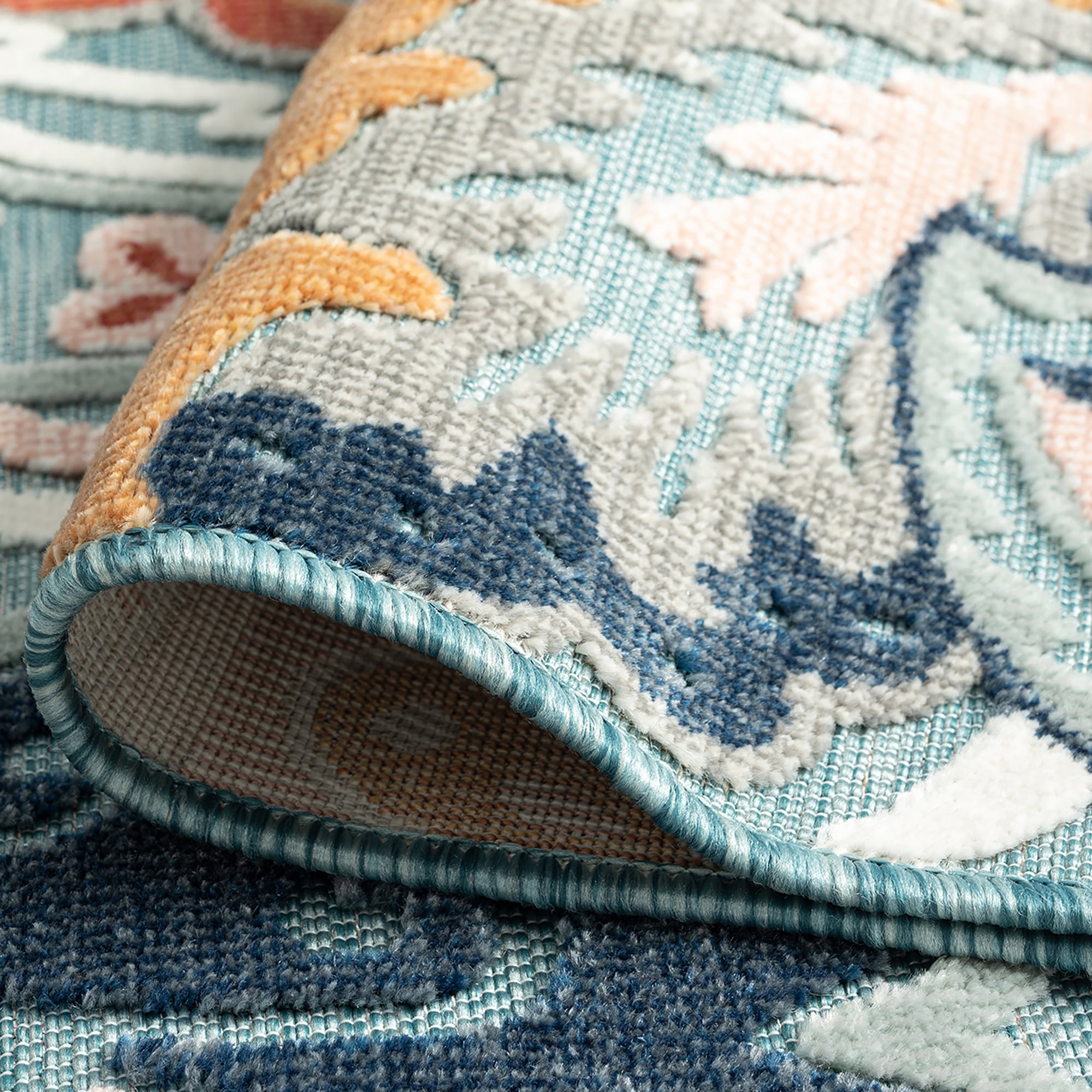 4x6 Water Resistant, Indoor Outdoor Rugs for Patios, Front Door Entry, Entryway, Deck, Porch, Balcony | Outside Area Rug for Patio | Aqua, Floral | Size: 3'10'' x 5'3''