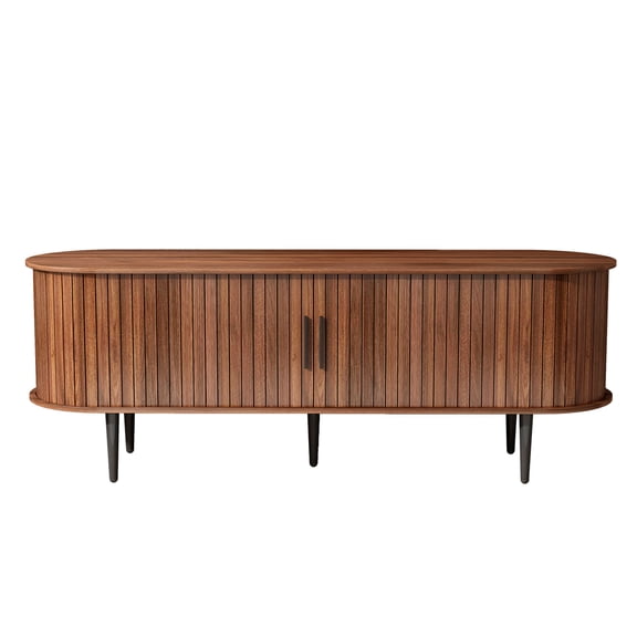 Walnut Mid-Century Modern TV Stand with Sliding Door & Storage