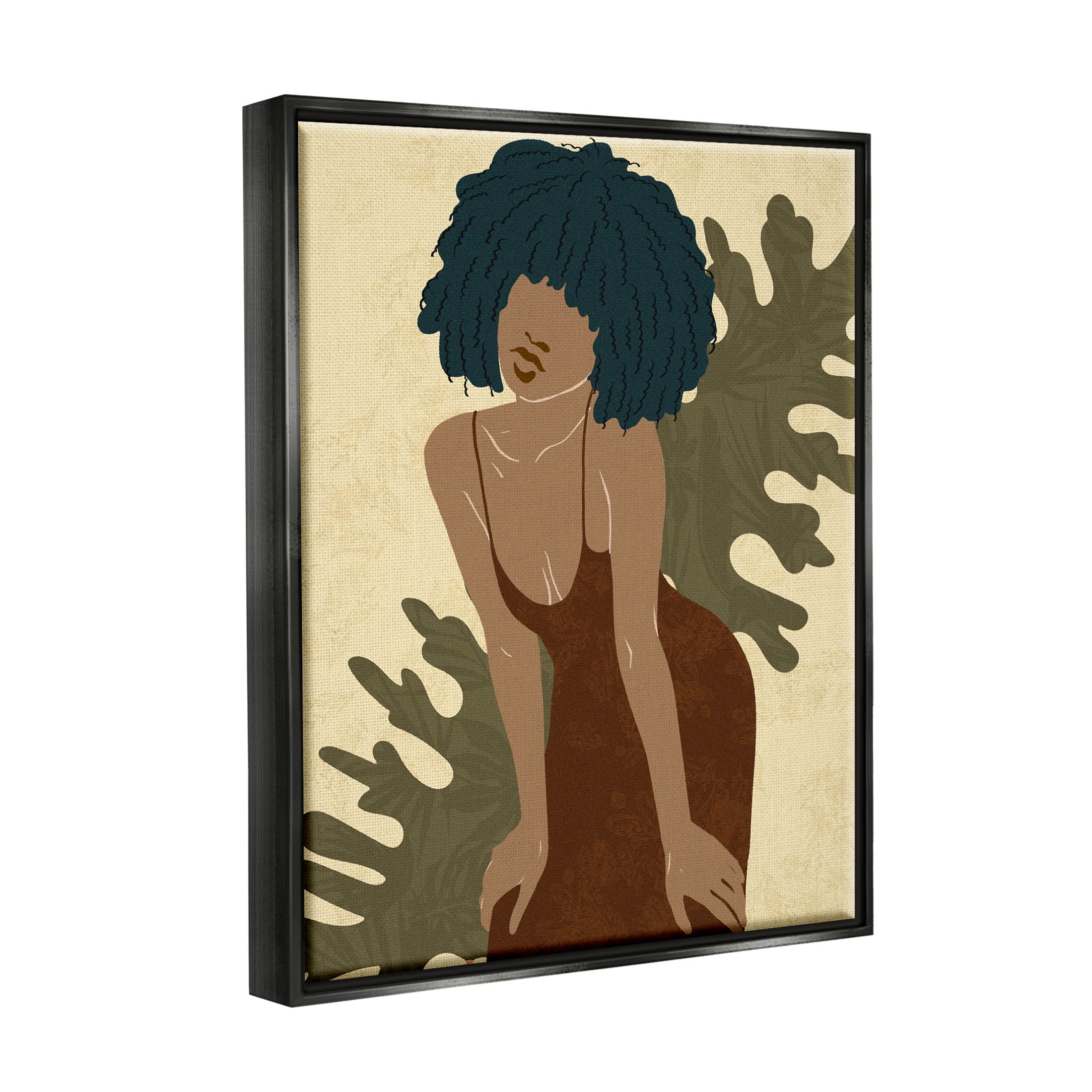 Boho Woman Botanical Leaf Botanical & Floral Graphic Art Jet Black Framed Art Print Wall Art