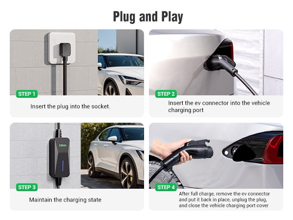 CALION 32A Level 2 Portable EV Charger, 240V Smart Electric Vehicle Charging Station with 25FT Cable, NEMA 14-50 Plug, LED Indicator, IP65 Waterproof for Indoor/Outdoor J1772 EVs