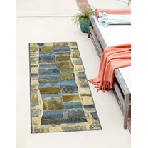 Unique Loom Outdoor Modern Collection Area Rug - Glyph (2' x 6' 1" Runner Blue/Beige)
