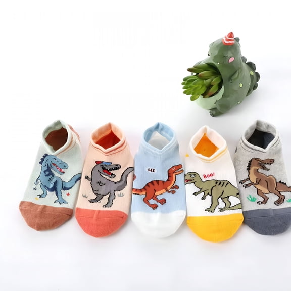 TELOLY 5 Pairs Kids Dinosaur Socks, Soft Cotton Boys Girls Casual
