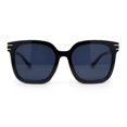 thumbnail image 2 of Womens Oversized Horn Rim Chain Arm Rectangle Designer Fashion Luxury Sunglasses All Black, 2 of 4