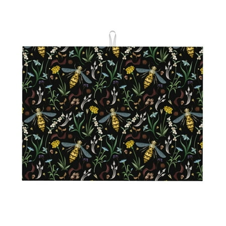 

Cauagu Dish Drying Mat 24*18 inch Absorbent Dish Drainer Kitchen Counter Dish Drying Pad for Countertops Sinks Draining Racks( Wasp and Florals)