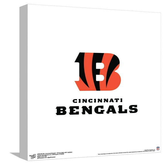 Gallery Pops NFL Cincinnati Bengals - Primary Mark Logotype Canvas Wall Art, Unframed Version, 12" x 12"